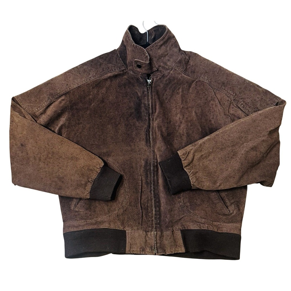 Vintage U2 Wear Me Out Suede Leather Bomber Jacket Mens XL Brown Faded